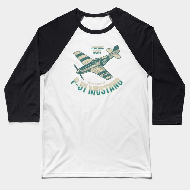 P-51 Mustang American Fighter Plane Baseball T-Shirt by Distant War